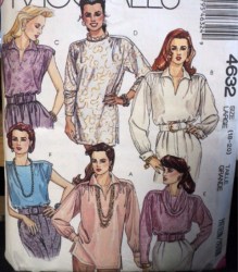 4632 PULLOVER TUNIC,TOPS SLVS OR NOT,DETACH DRAPE PATTERN 18-20